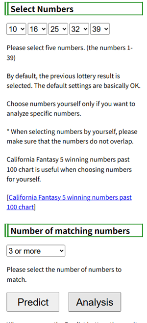 California Fantasy 5 software
